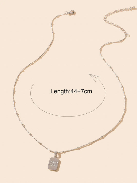 Minimalist Silver Chain Good Luck Letter Square Pendant Necklace Daily Jewellery Feelontop Jewellery
