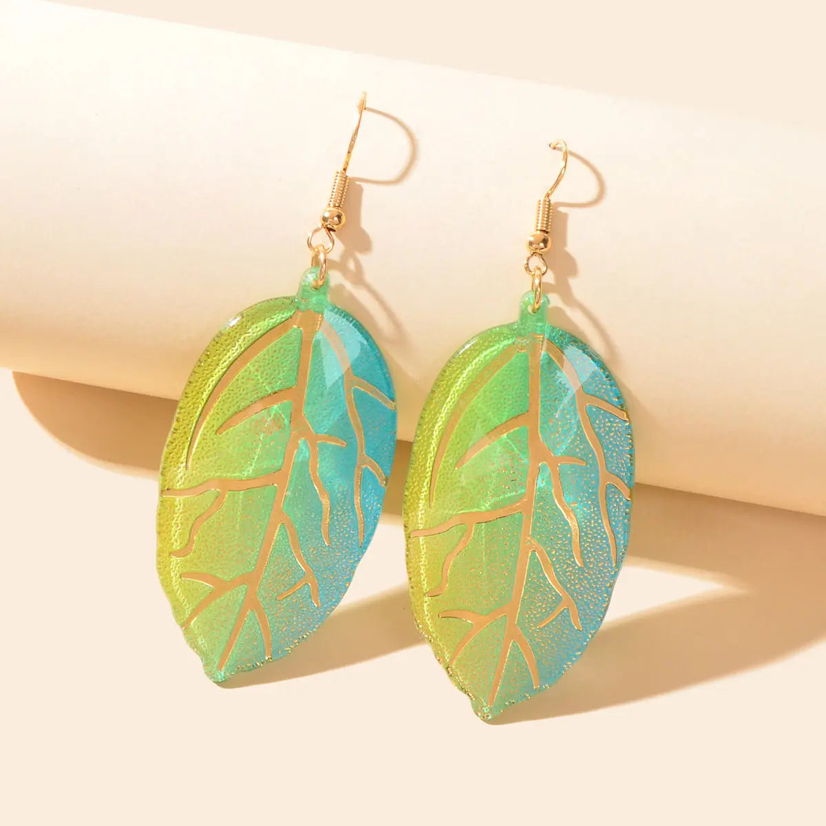 Green Leaf Acrylic Drop Dangle Statement Earrings Bohemian Summer Cool Jewellery Feelontop Jewellery