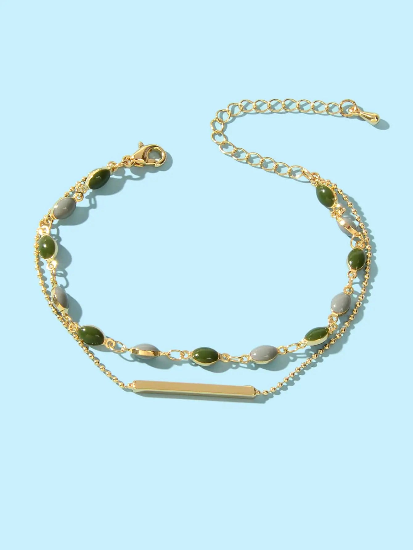 Stylish Colorful Oval Pendant Double-Layer Chain Bracelet Feelontop Jewellery