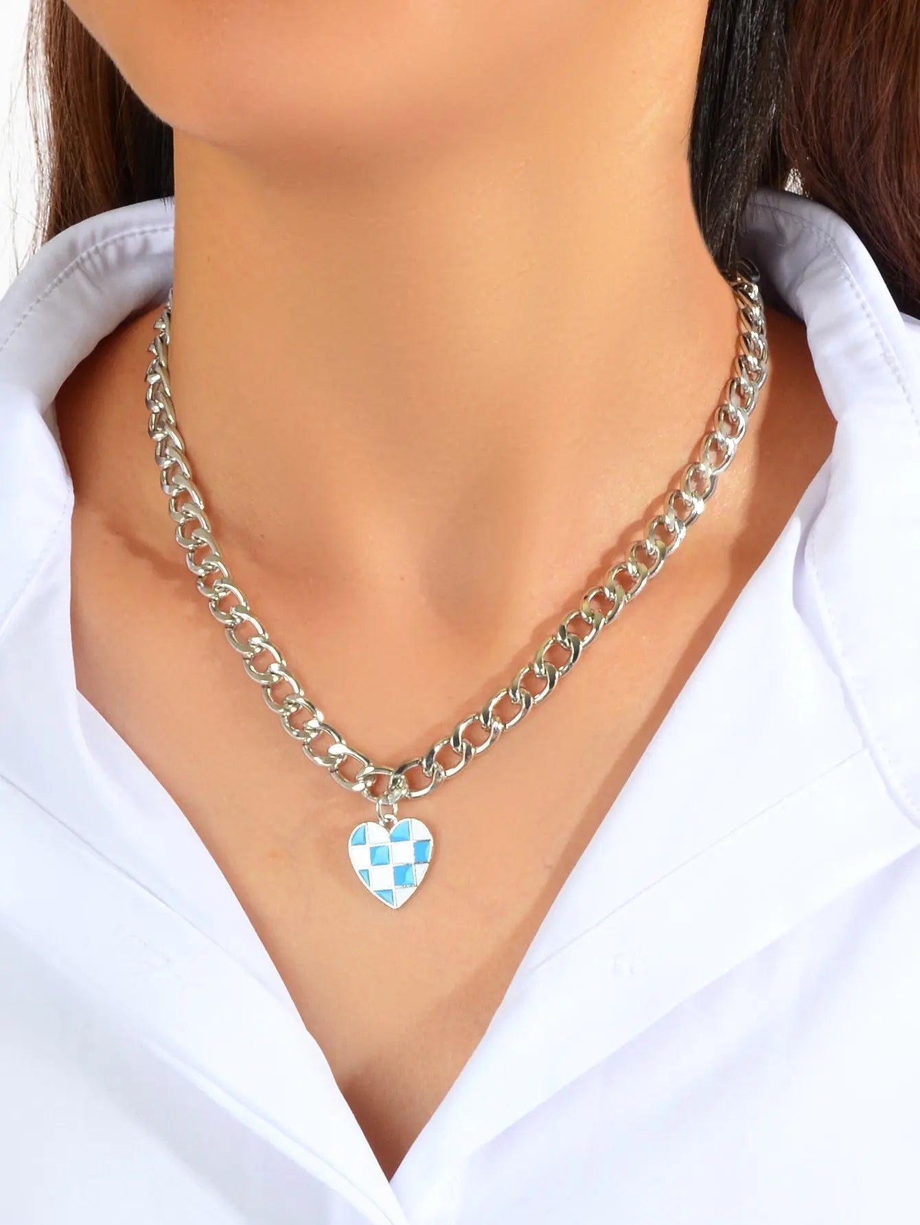 Designer Jewellery Silver Chain Blue Black Enamel Heart Awesome Pendant Necklace Feelontop Jewellery