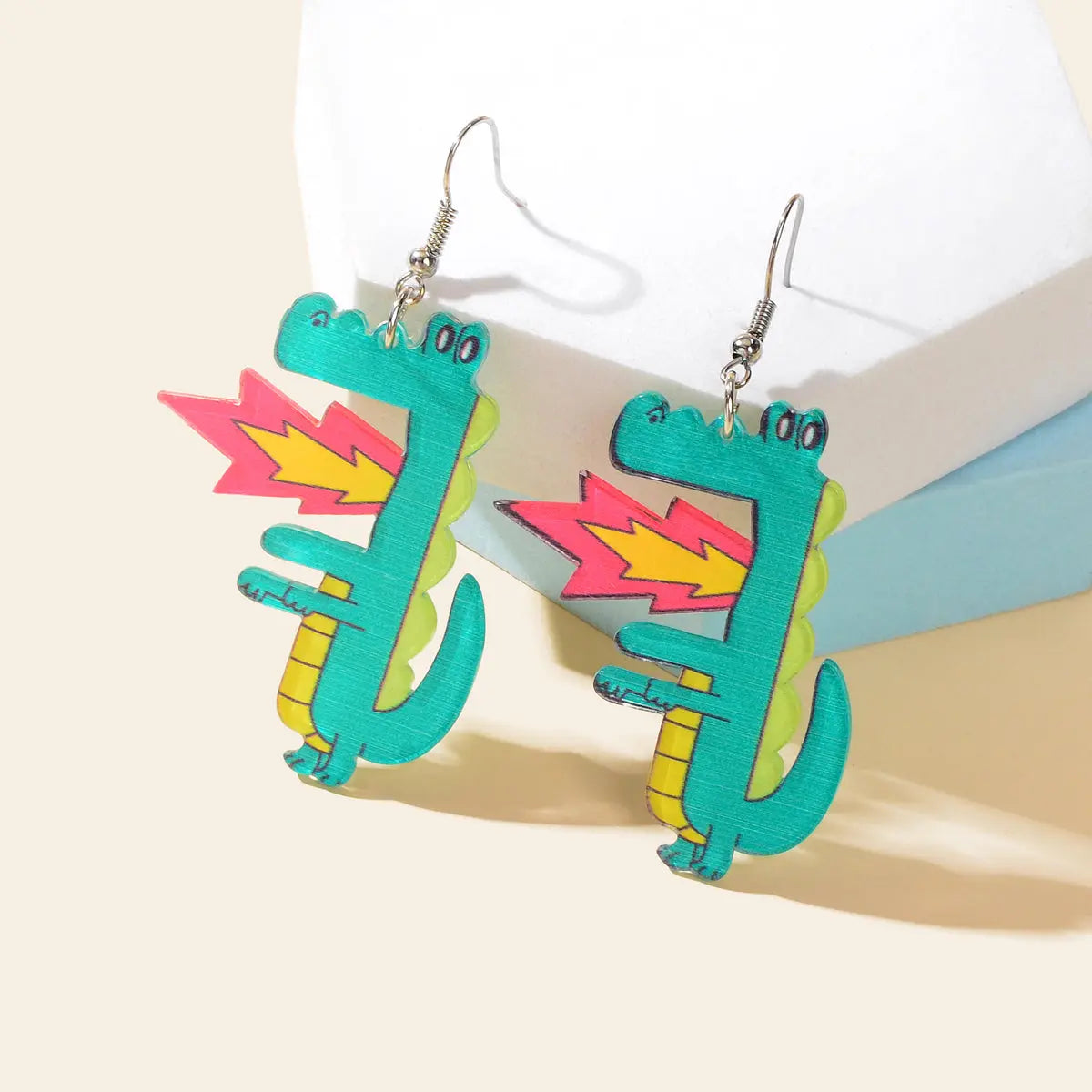 Spurt Fire Green Acrylic Dinosaur Dangle Earrings Cartoon Design Accessories Feelontop Jewellery