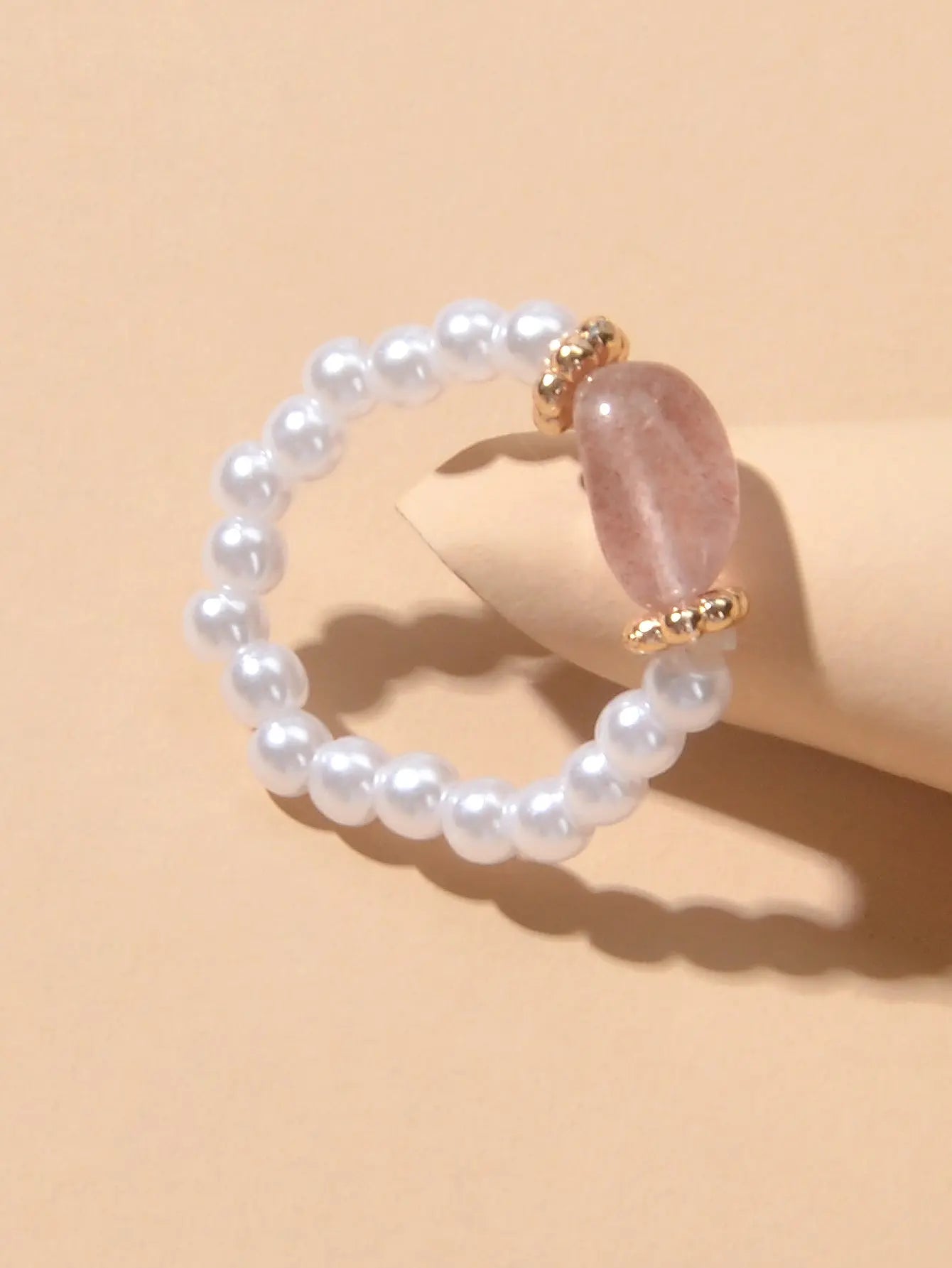 Retro Textured Jewellery Elastic Pearl Natural Stone Finger Ring Band for Women Feelontop Jewellery