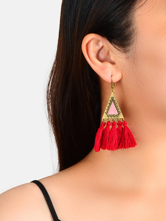 American Jewellery Ethnic Antique Gold Triangle Winered Tassel Bohemian Earrings Feelontop Jewellery