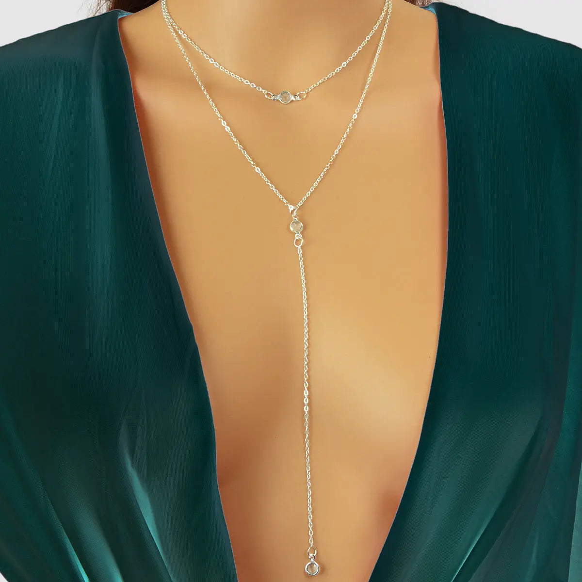 Double Layer Gold Silver Chain Y Style Long Pendant Necklace Trendy Accessories Feelontop Jewellery