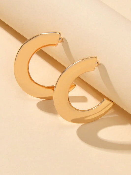 Gold Metal C shape Hoop Huggie Stud Earrings Women Party Decoration Jewellery Feelontop Jewellery