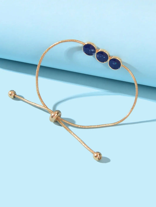 Female Jewellery Blue Enamel Round Gold Chain Adjustable Women Bracelet Bangle Feelontop Jewellery