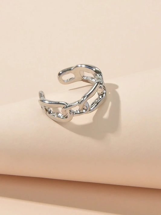 Minimalist Jewelry Metal Lock Chain Design Open Cuff Finger Trendy Ring AU Stock Feelontop Jewellery