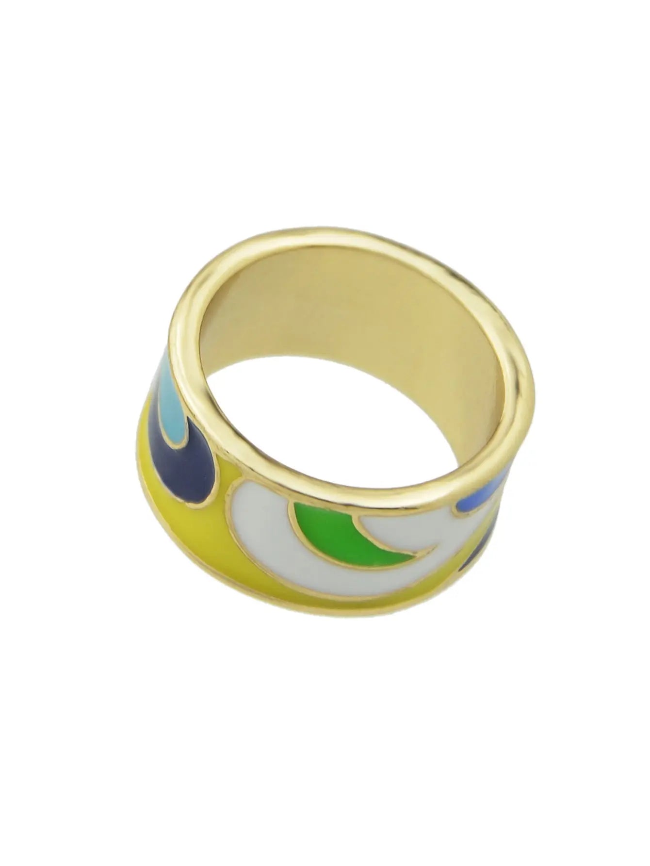 Ethnic Jewelry Geometric Pattern Colourful Enamel Gold Chunky Bohemian Band Ring Feelontop Jewellery