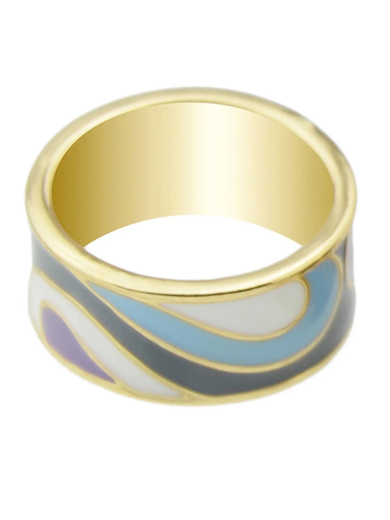 Ethnic Jewelry Geometric Pattern Colourful Enamel Gold Chunky Bohemian Band Ring Feelontop Jewellery