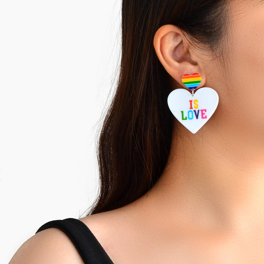 Rainbow Resin Heart Love Letter Asymmetrical Dangle Pierced Earrings Jewellery Feelontop Jewellery