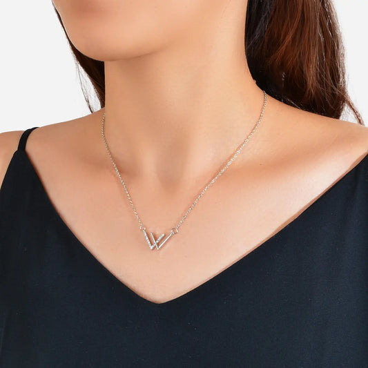 Minimalist Jewelry Rhinestone Decor Silver Chain V Shpe Geometric Charm Necklace Feelontop Jewellery