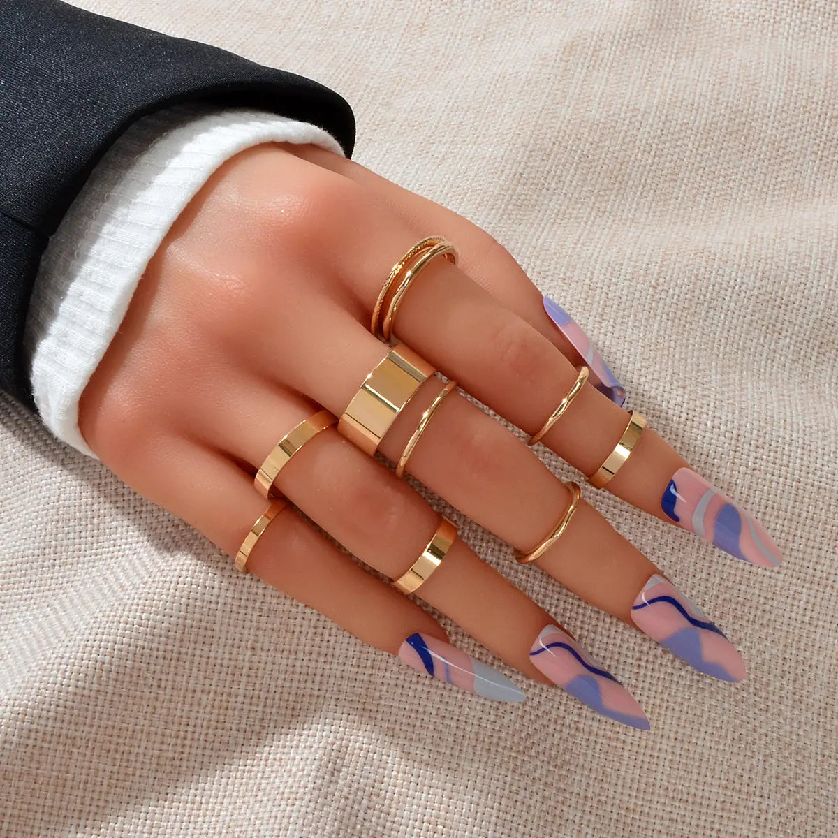 10 pcs Aesthetic Gold Circle Joint Finger Knuckle Stacking Midi Rings Size Mixed Feelontop Jewellery