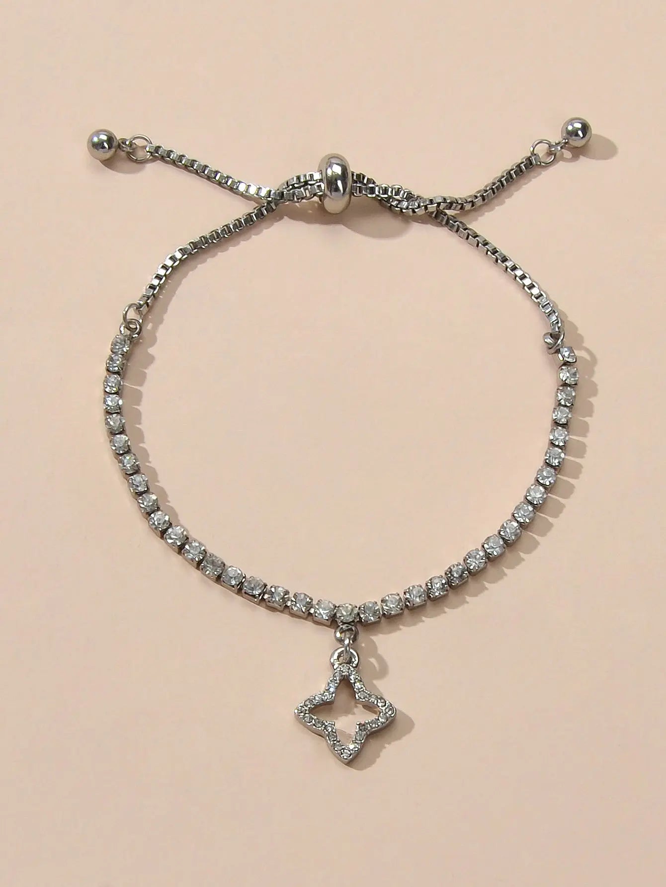 Luxury Full Rhinestone Shining Flower Charm Classic Tennis Adjustable Bracelet Feelontop Jewellery