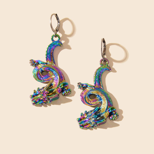 Personality Designer Jewelry Statement Punk Goth Colourful Dragon Hoop Earrings Feelontop Jewellery