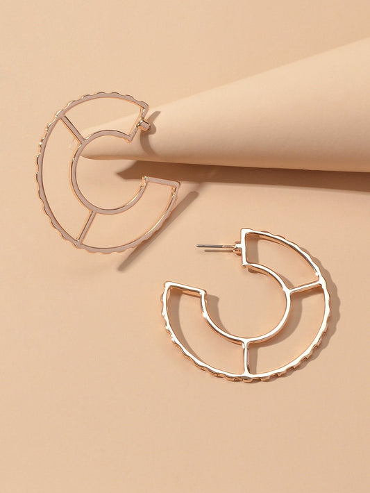 Party Decoration Gold Metal Hollow Personality Stud Hoop Huggie Pierced Earrings Feelontop Jewellery