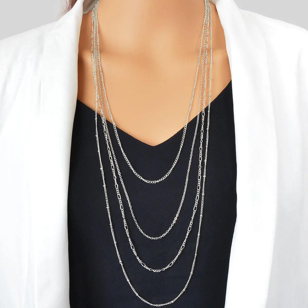 Gold Silver Long Tassel Multi-layer Chain Necklace Girls Cool Designer Jewellery Feelontop Jewellery
