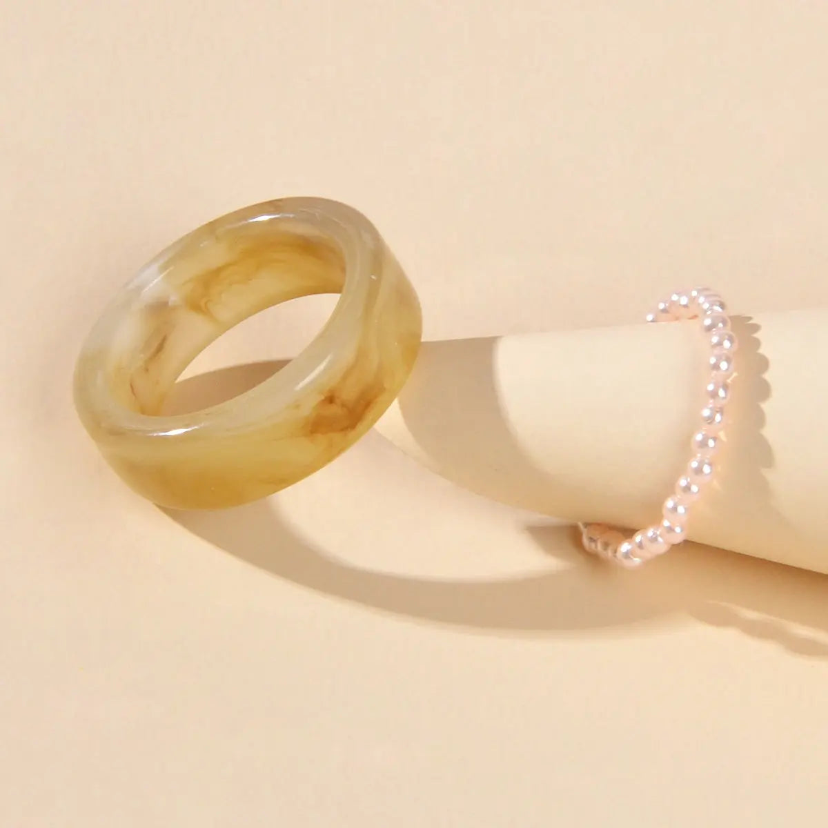 2pcs Pearl Elastic Resin Transparent Trendy Chunky Multiple Rings Bulk Pack Gift Feelontop Jewellery