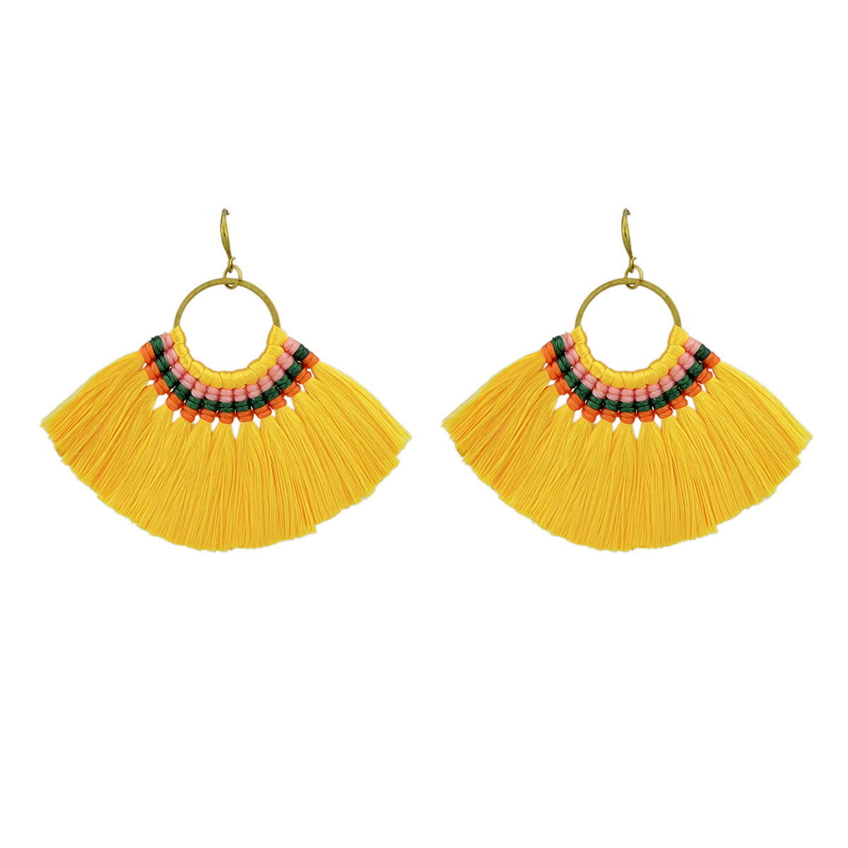 Ethnic Traditional Jewellery Colorful Tassel Fan Shape Dangle Bohemian Earrings Feelontop Jewellery