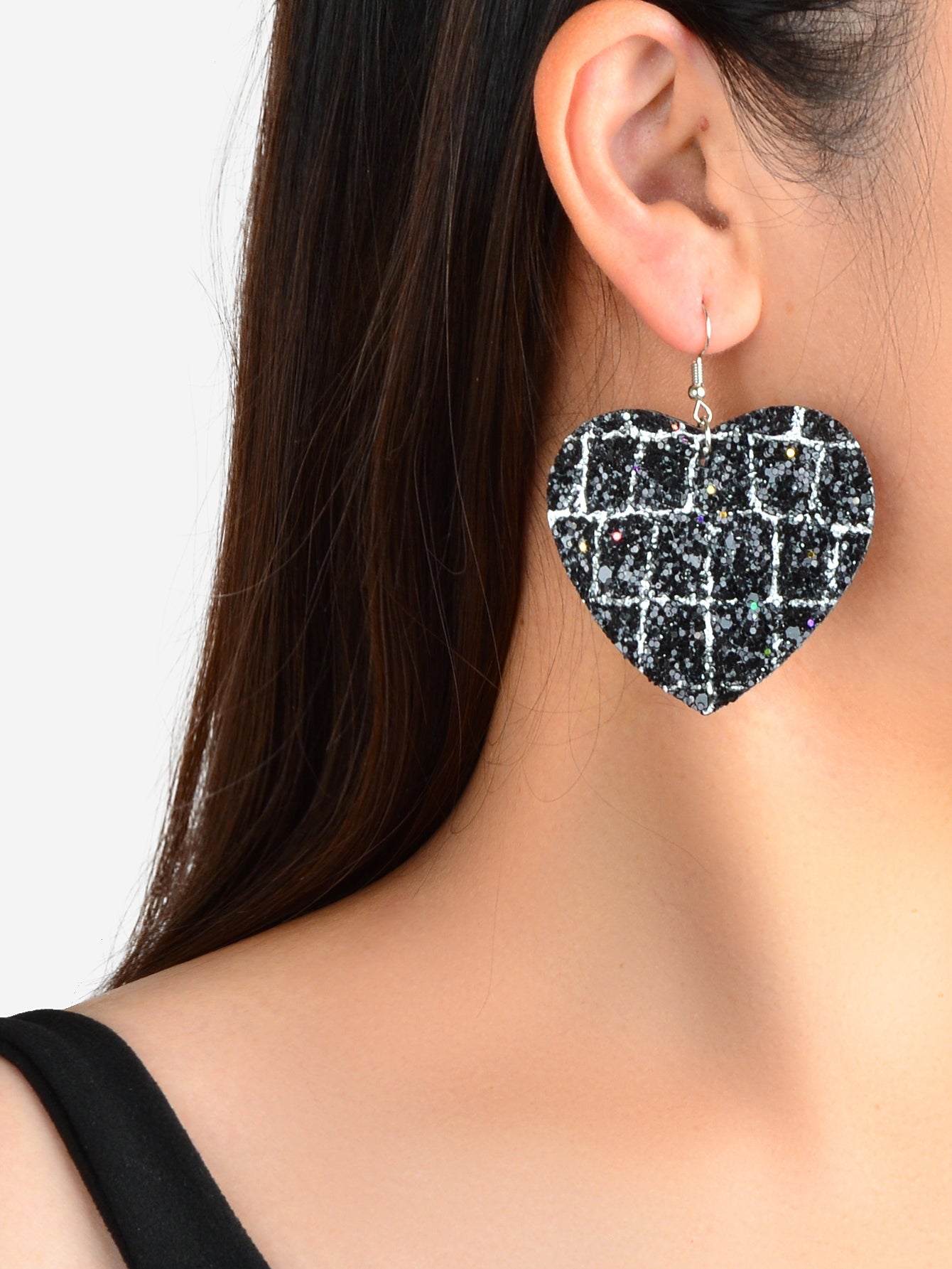 Valentine's Day Women Girl Black Hotpink Pu Leather Heart Drop Party Earrings Feelontop Jewellery