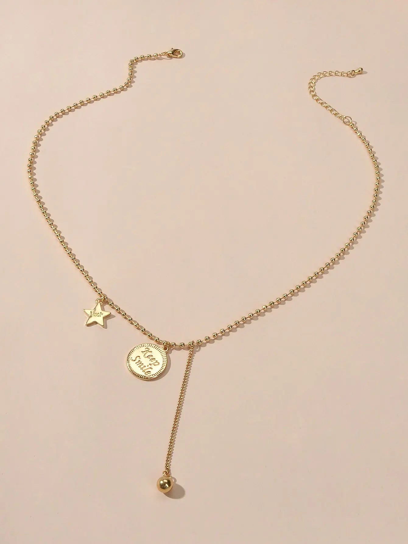 Dainty Party Jewellery Gold Popcorn Chain Luck Letter Star Round Charm Necklace Feelontop Jewellery