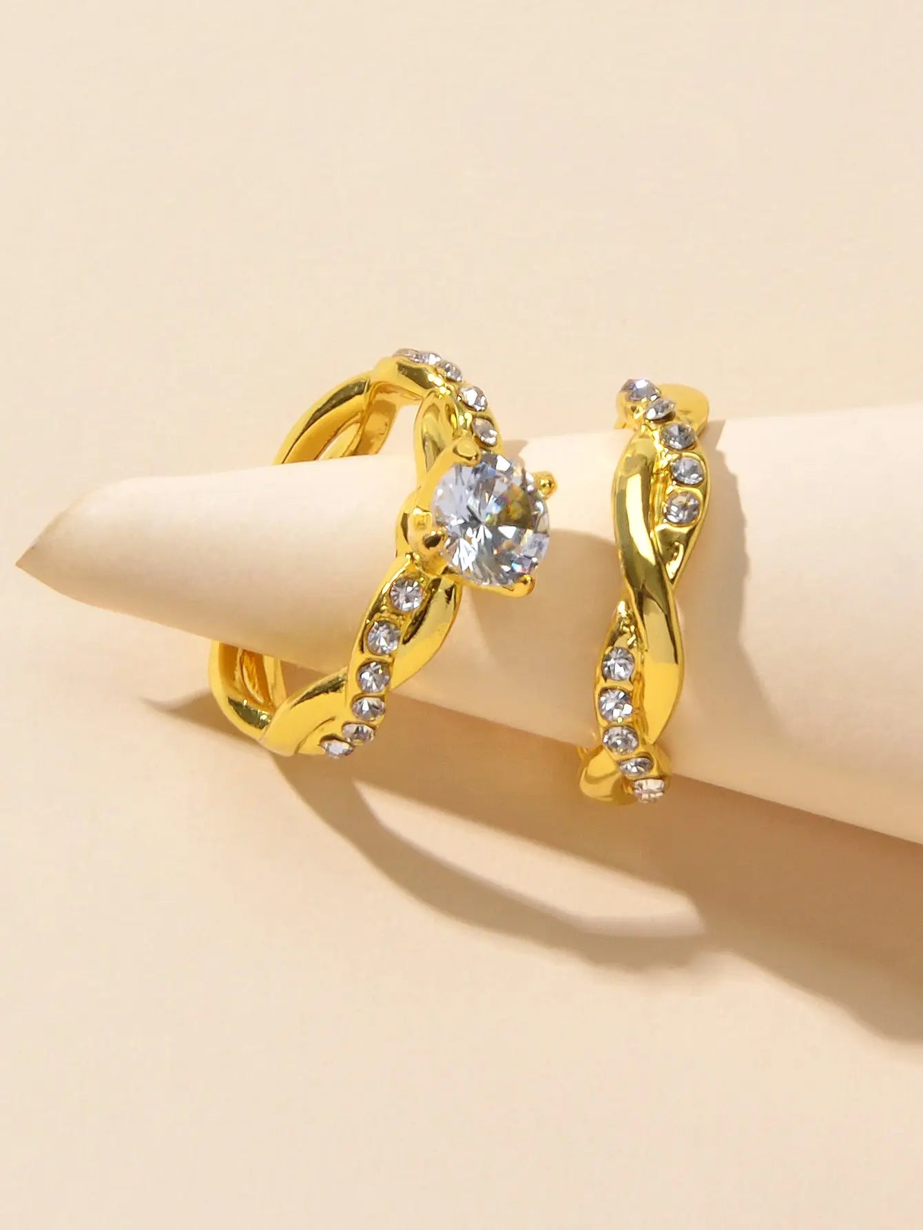 2pcs Luxury Women Band Simulated Diamond Silver Finger Wedding Engagement Ring Feelontop Jewellery