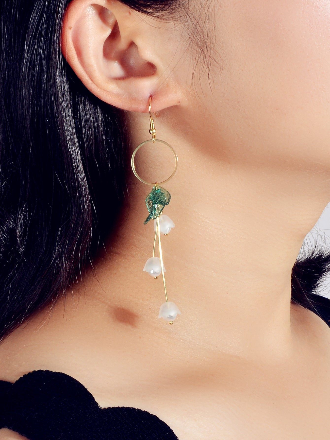 Charming Pearl Green Hotpink Resin Leaf Charm Gold Circle Dangle Women Earrings Feelontop Jewellery