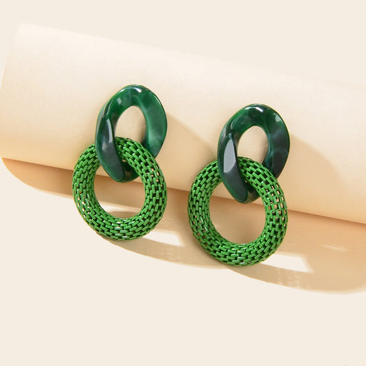 Green Red Resin Paper Clip Cuban Chain Link Dangling Party Earrings Ear Jewelry Feelontop Jewellery