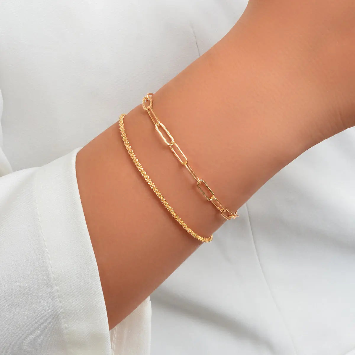 2 pcs Layered Initial Silver Link Chain Bracelets Women Girls Hand Accessories Feelontop Jewellery