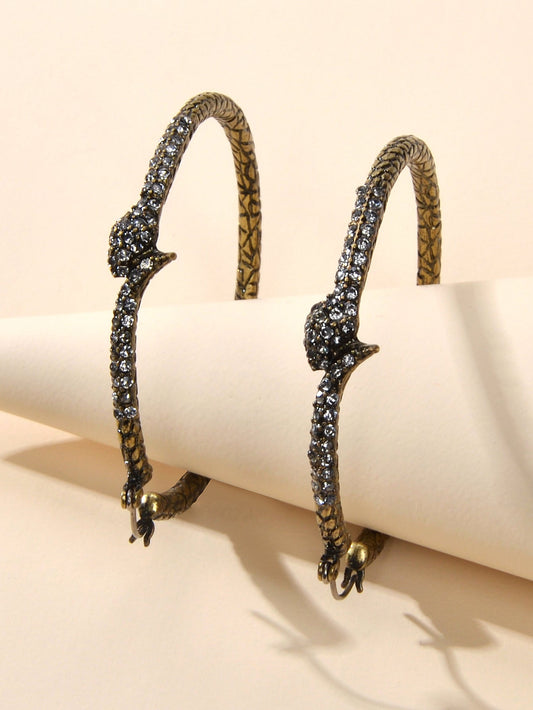 Punk Vintage Rhinestone Antique Gold Snake Big Hoop Earrings Hip Hop Jewellery Feelontop Jewellery