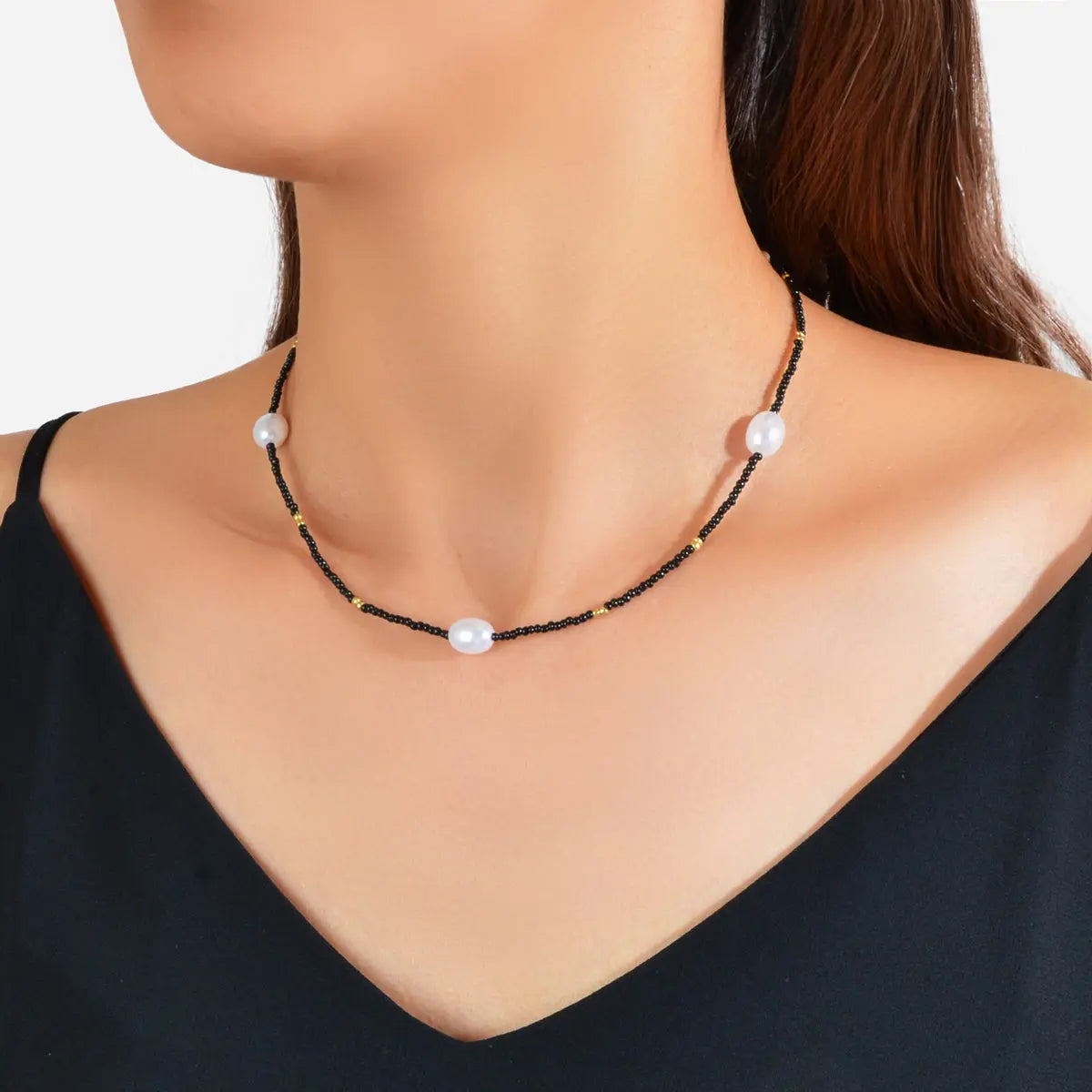 Bohemian Jewellery Handmade White Black Beads Pearl Short Choker Ethnic Necklace Feelontop Jewellery