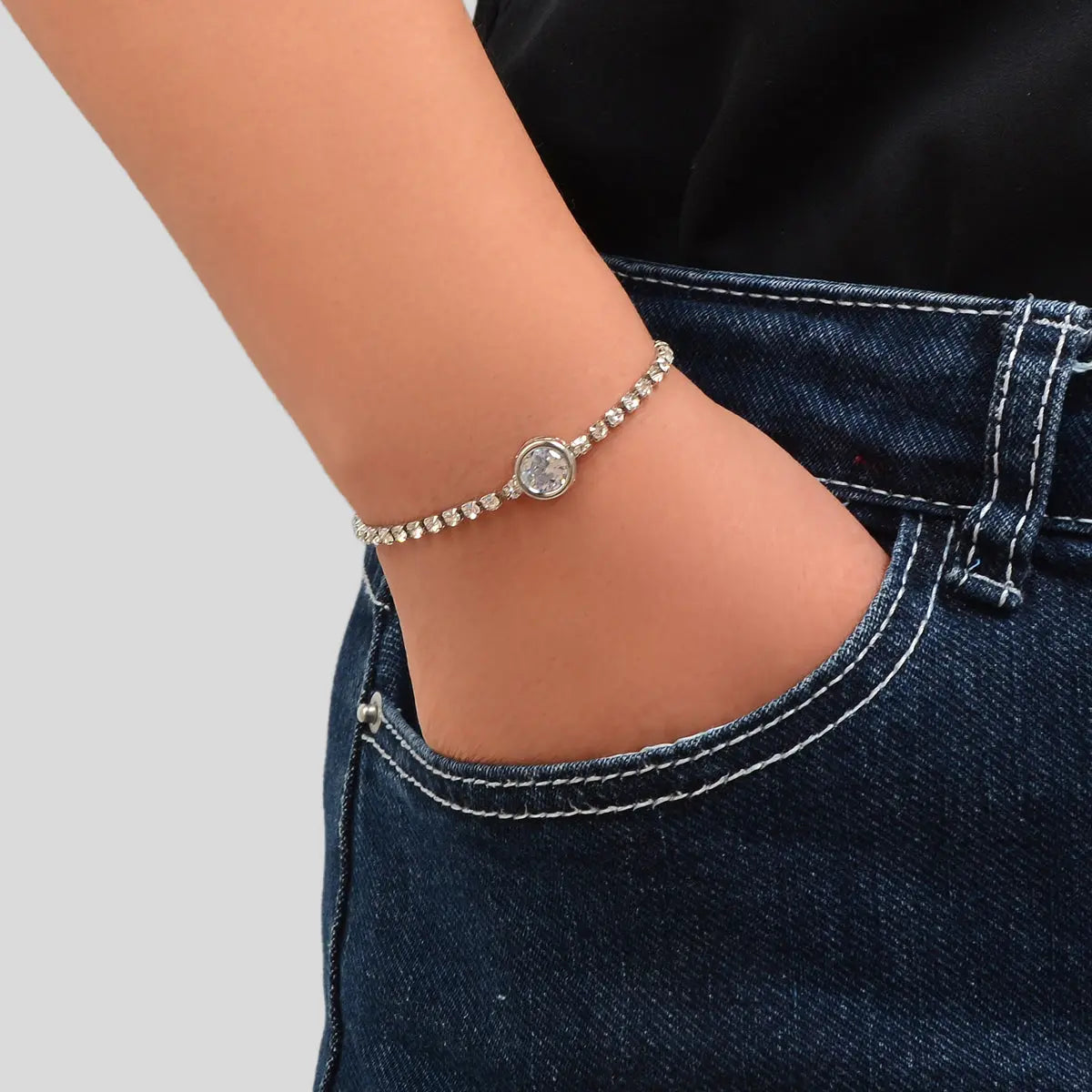 Luxurious Rhinestone Decor Sliding Chain Adjustable Women Wedding Party Bracelet Feelontop Jewellery