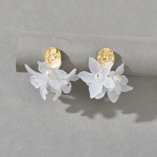 Boho Luxury White Resin Petal Drop Flower Exaggerated Floral Earrings for Women Feelontop Jewellery