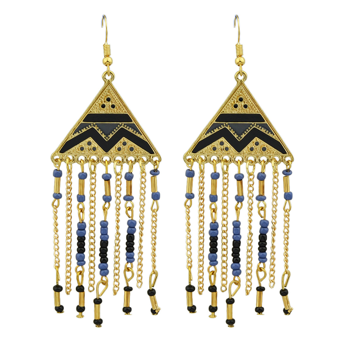 Triangle Colourful Enamel Beads Long Chain Tassel Ethnic Jewellery Boho Earrings Feelontop Jewellery