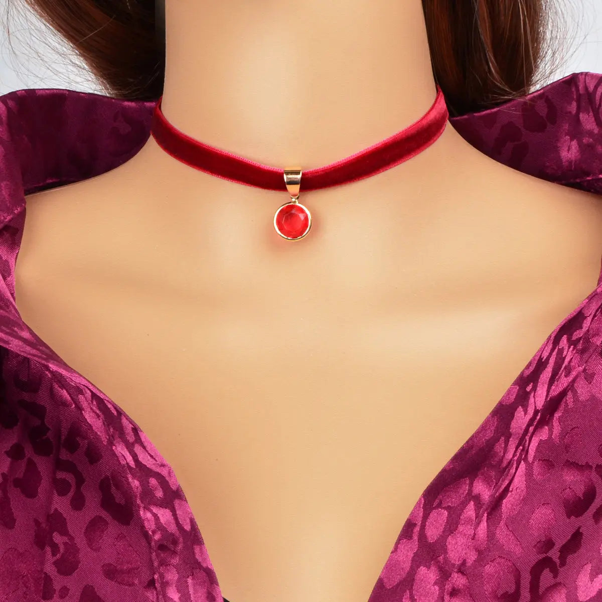 Retro Accessories Red Velvet Round Charm Choker Collar Necklace Festival Jewelry Feelontop Jewellery