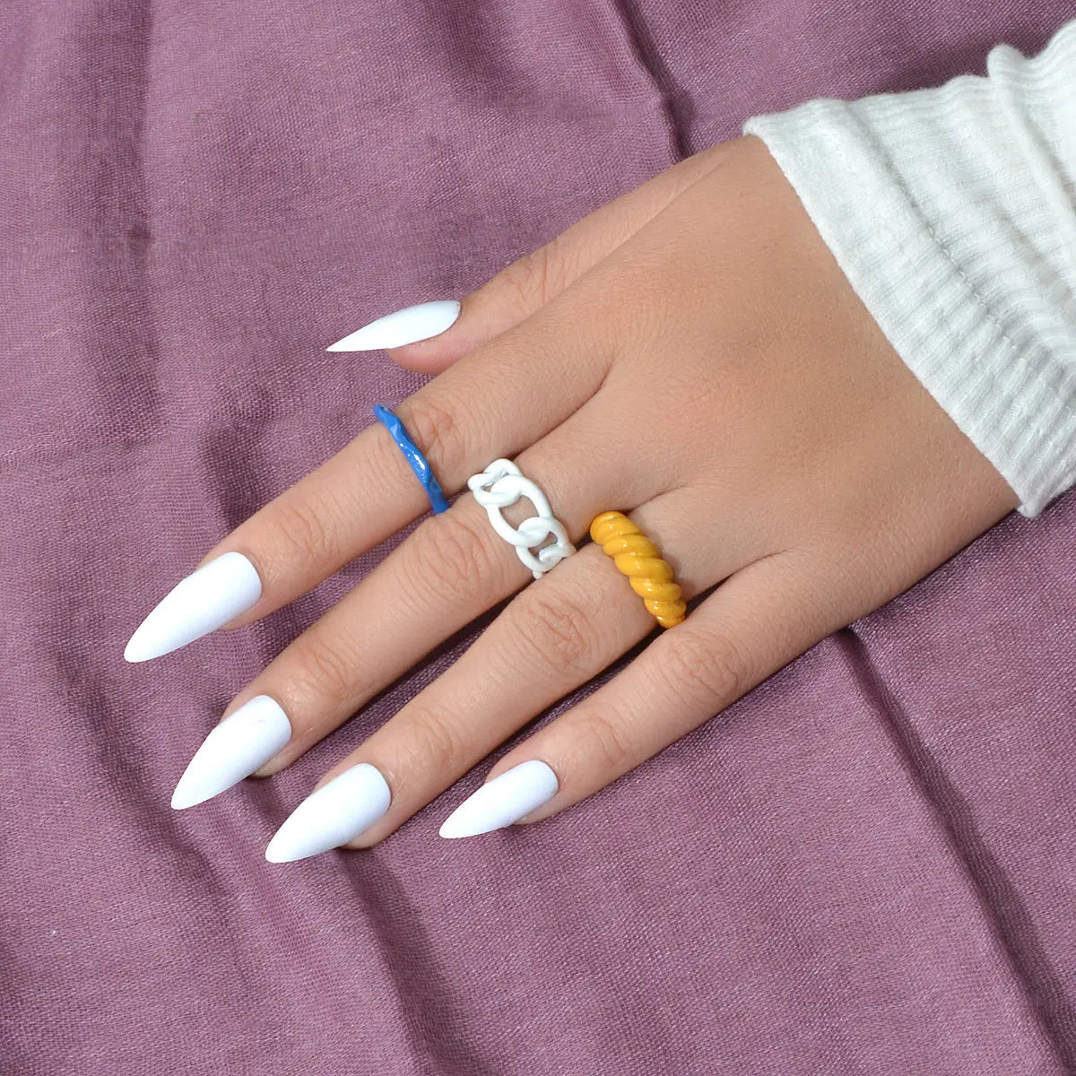 3 pcs Geometric Multi-colored Resin Plastic Chunky Multiple Rings set Bulk Pack Feelontop Jewellery