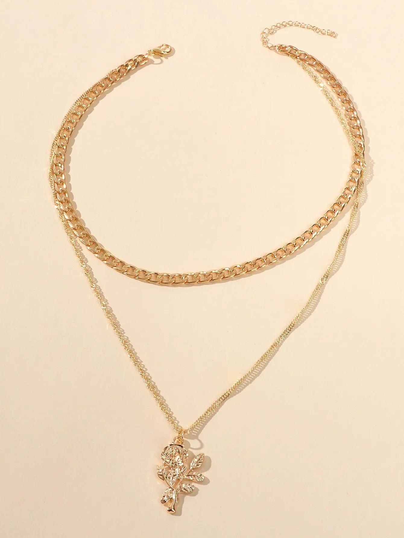 Female Jewelry Double layer Gold Chain Flower Pendant Necklace Women Accessories Feelontop Jewellery