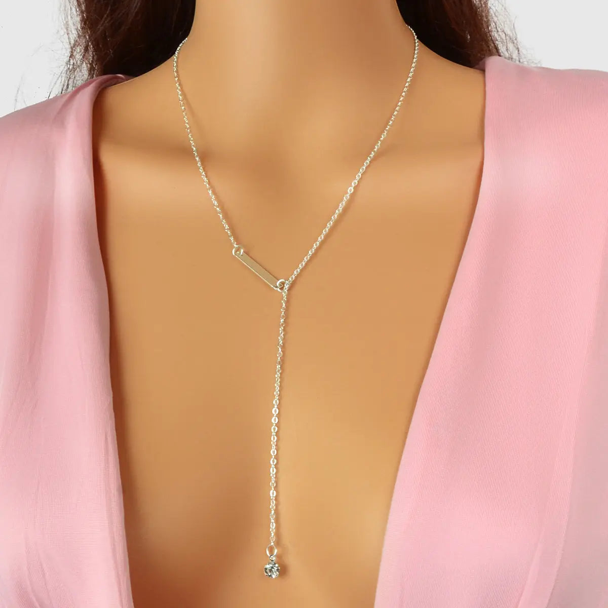 Feelontop Jewellery Silver Chain Rhinestone Fringe Y Necklace Women Accessories Feelontop Jewellery