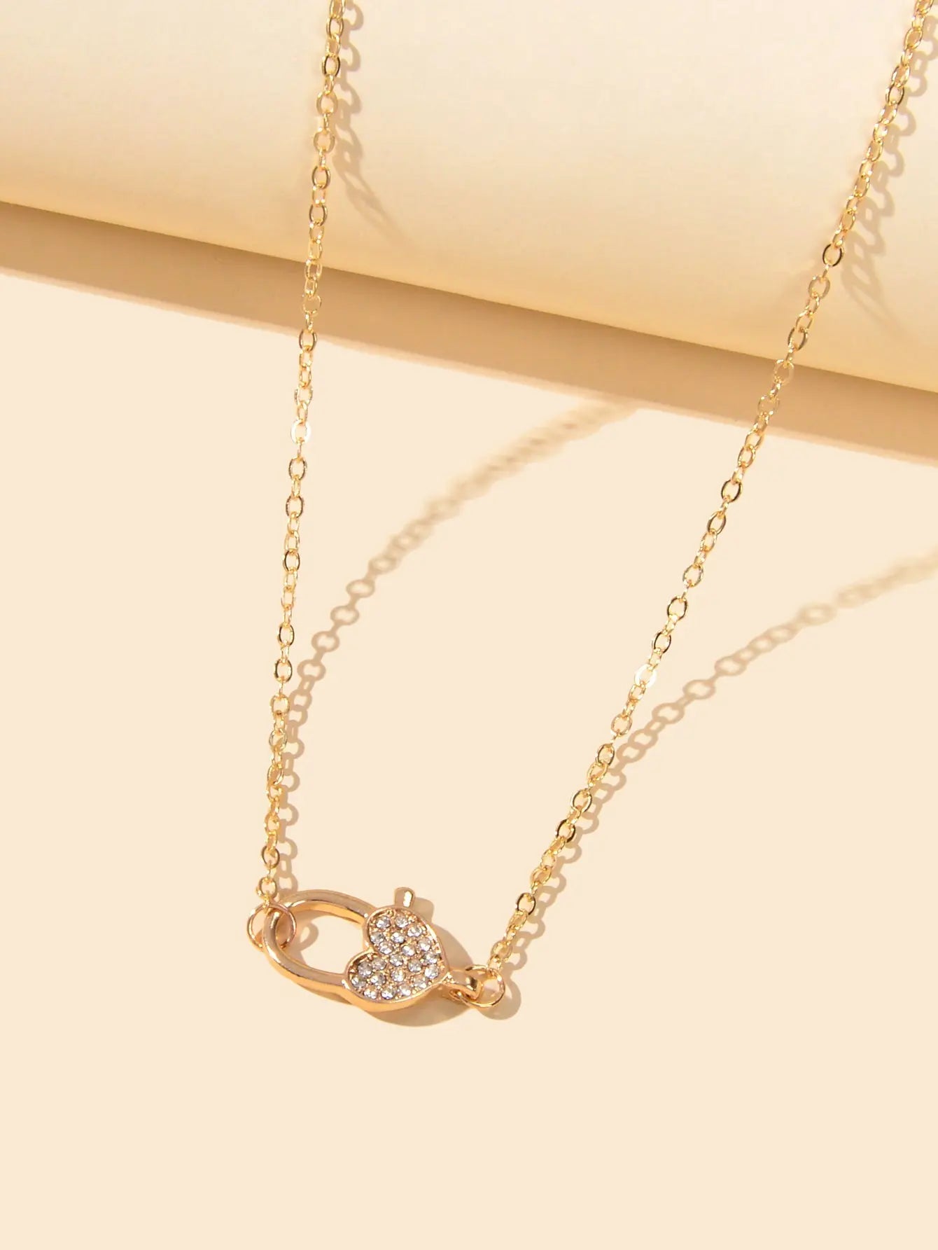 Engagement Jewellery Gift Gold Chain Rhinestone Decor Heart Lock Charm Necklace Feelontop Jewellery