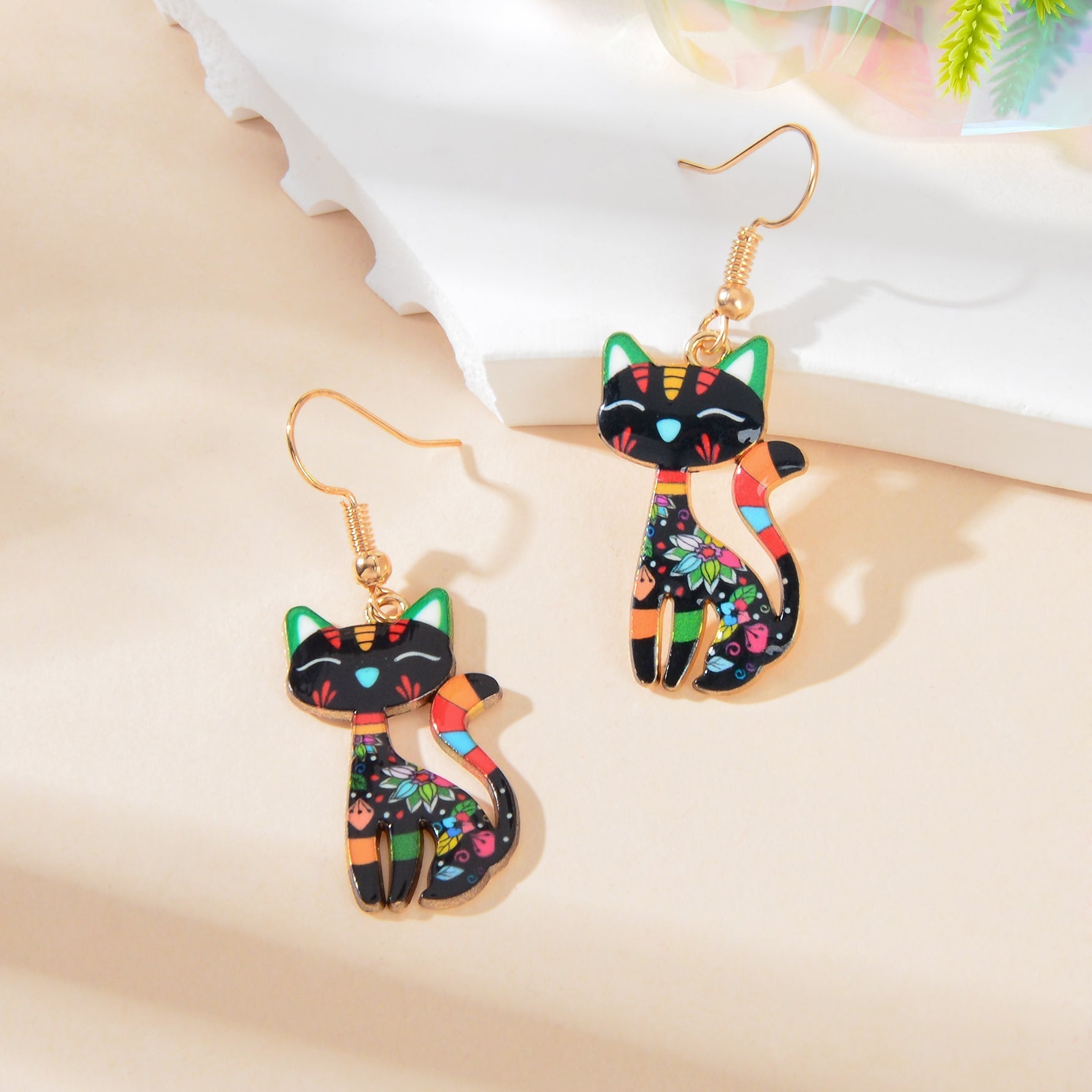 Lovely Colorful Cartoon Cat Design Animal Dangle Earrings Party Holiday Jewelry Feelontop Jewellery