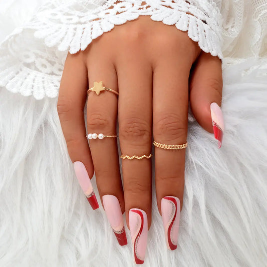 4pcs Gold Star Stackable Knuckle Bohemian Joint Finger Midi Rings Set Mixed Size Feelontop Jewellery