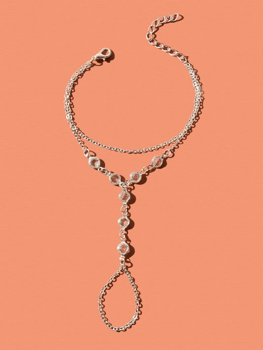 Transparent Rhinestone Double-Layer Chain Bracelet with Ring Connector Feelontop Jewellery