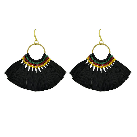 Ethnic Traditional Jewellery Colorful Tassel Fan Shape Dangle Bohemian Earrings Feelontop Jewellery