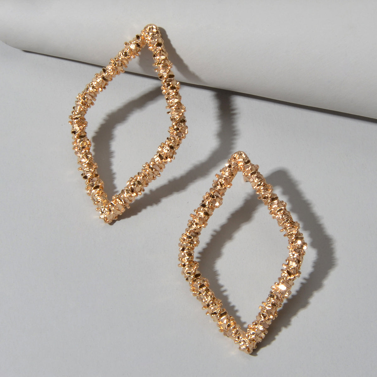 Trendy Gold Plated Rhombus Geometric Pierced Stud Earrings for Women Girls Gift Feelontop Jewellery