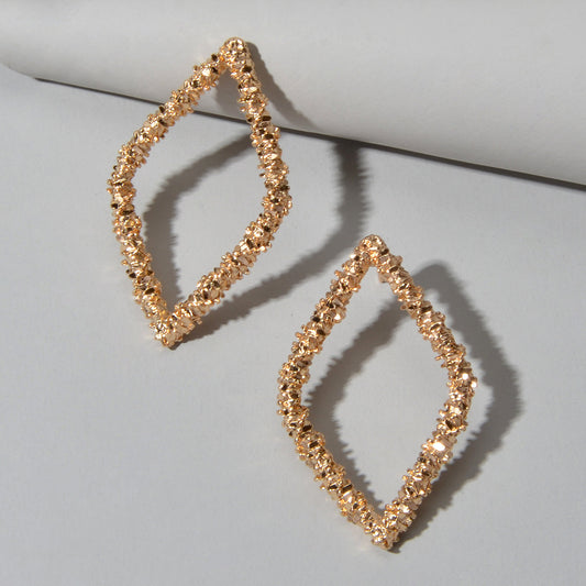 Trendy Gold Plated Rhombus Geometric Pierced Stud Earrings for Women Girls Gift Feelontop Jewellery