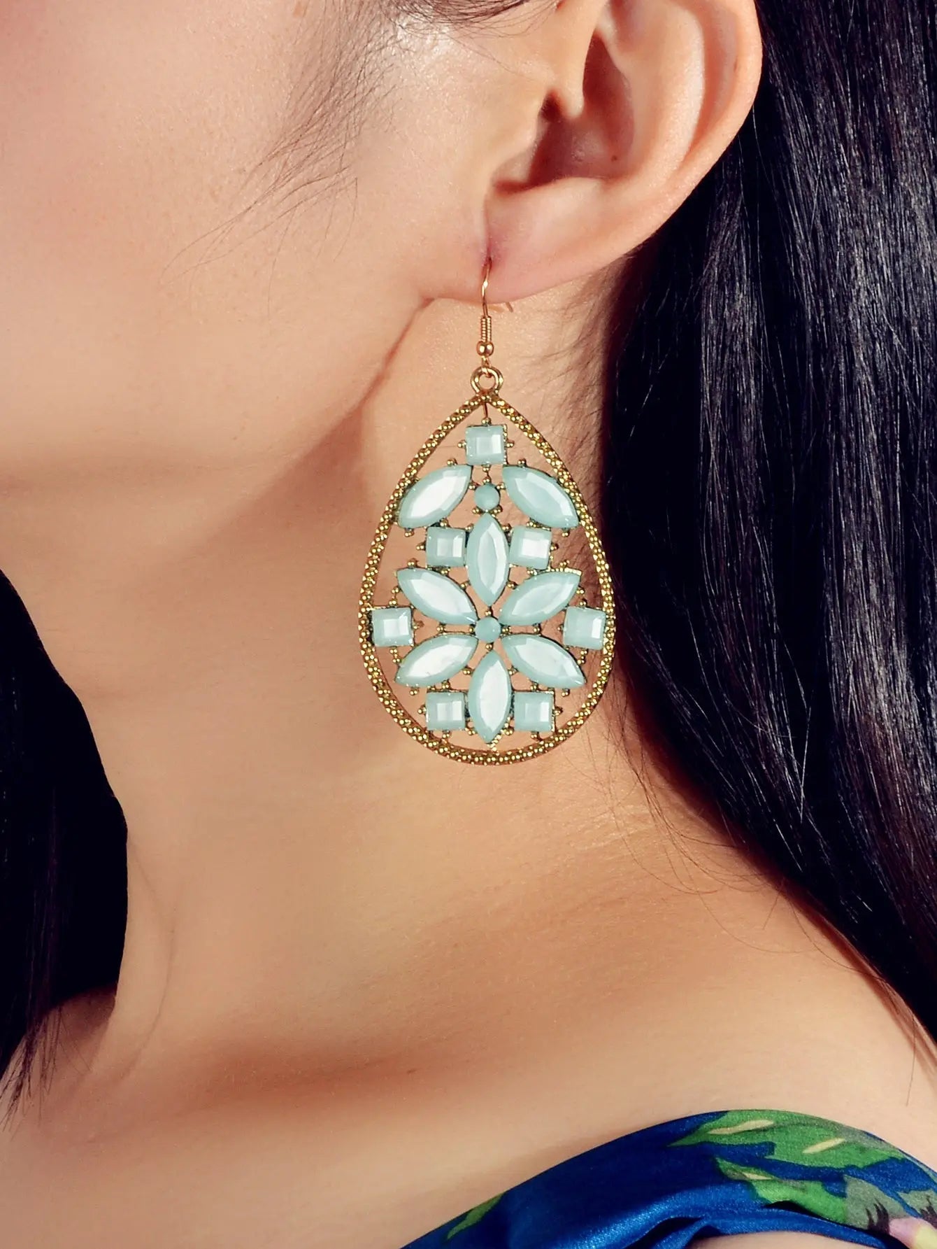 Ladies Jewellery Pink Green Acrylic Flower Water Drop Good Quality Earrings Gift Feelontop Jewellery