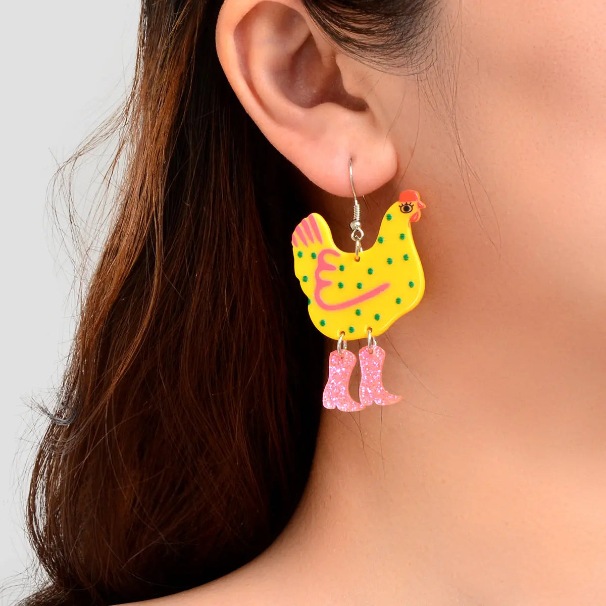 Cute Design Hen with Boot Dangle Lightweight Acrylic Chicken Earrings Party Gift Feelontop Jewellery