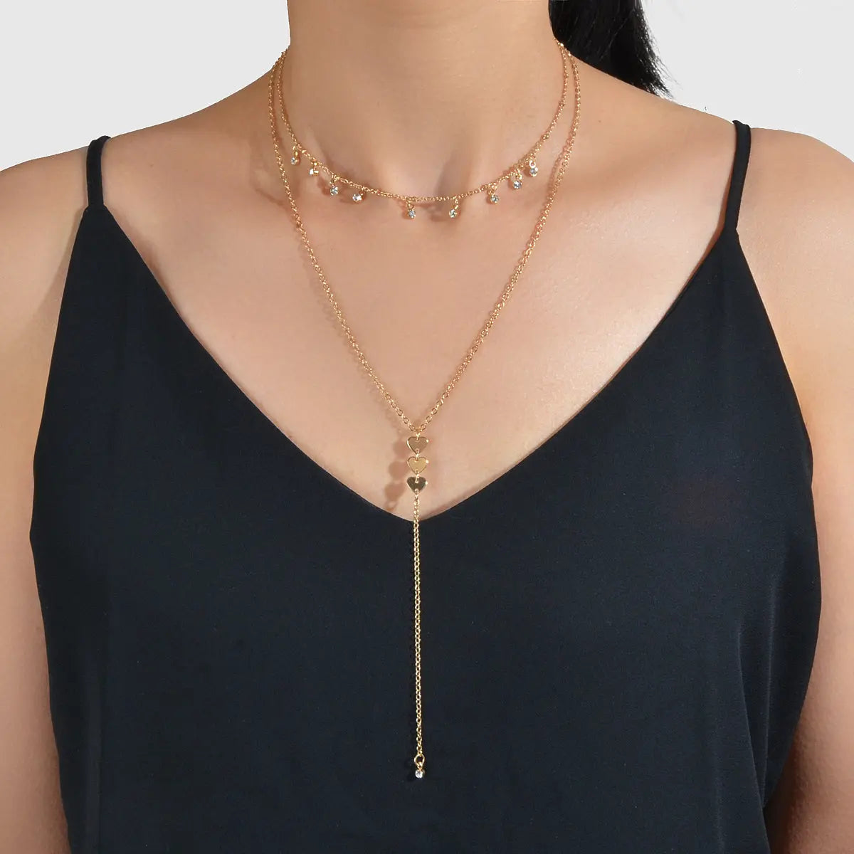 2pcs Designer Jewellery Rhinestone Charm Necklace Heart Y shape Pendant Necklace Feelontop Jewellery