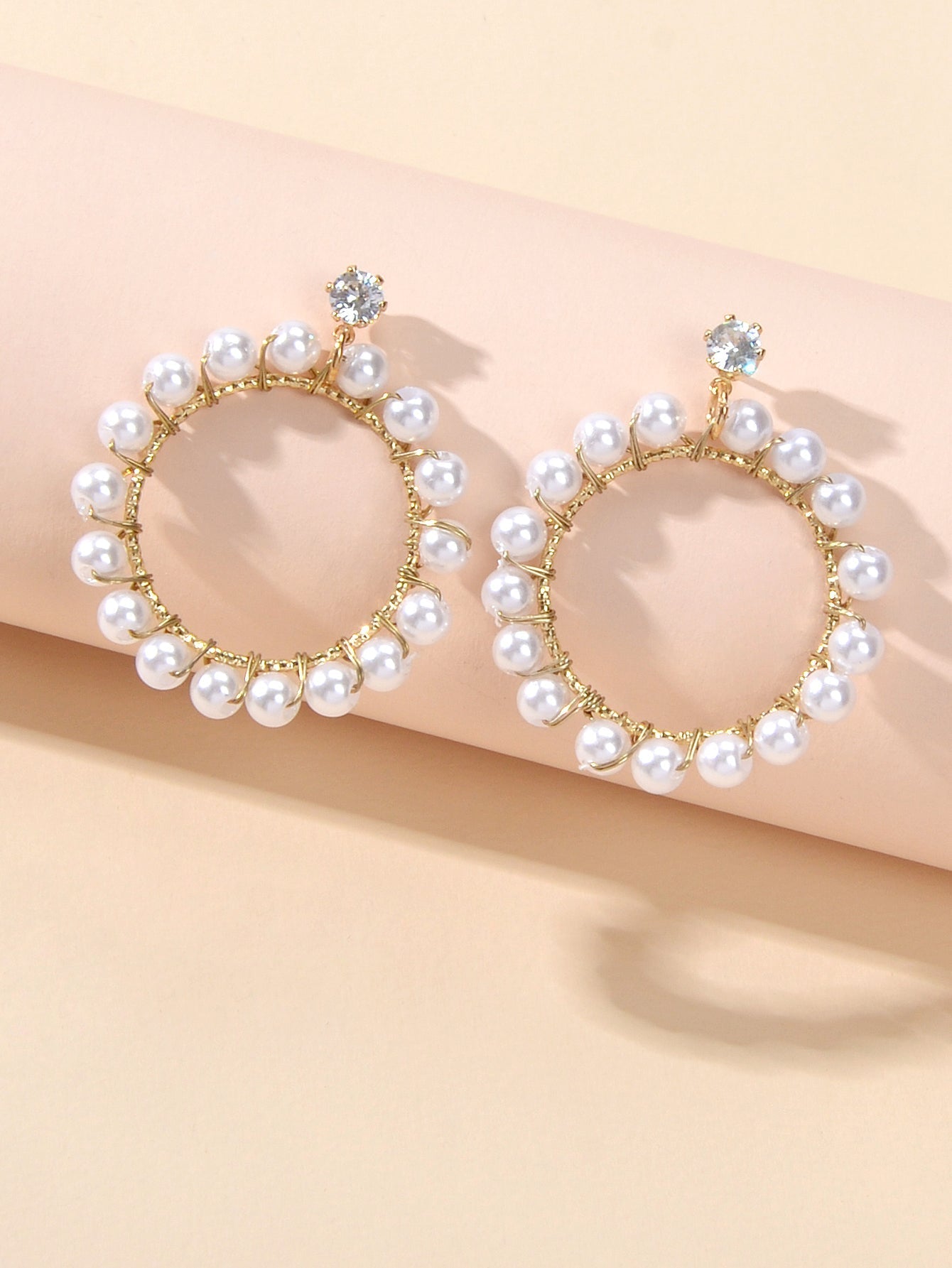 Retro Textured Jewelry Faux Pearl Decor Circle Dangle Earrings for Wedding Party Feelontop Jewellery