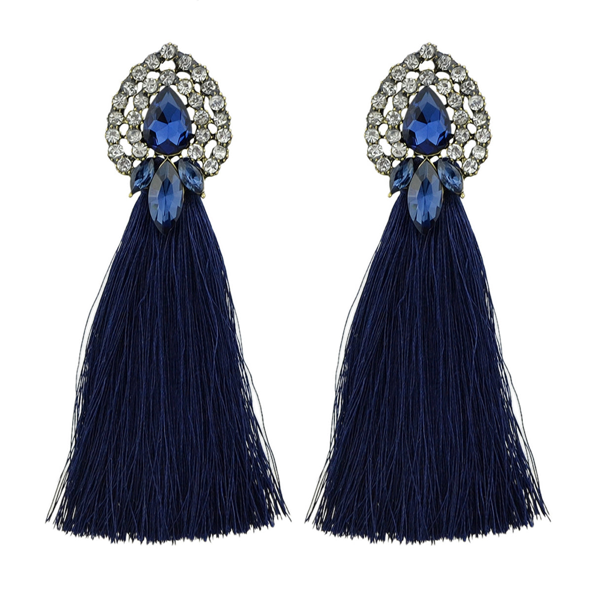 Boho Ethnic Jewellery Colorful Crystal Tassel Thread Chandelier Fringe Earrings Feelontop Jewellery