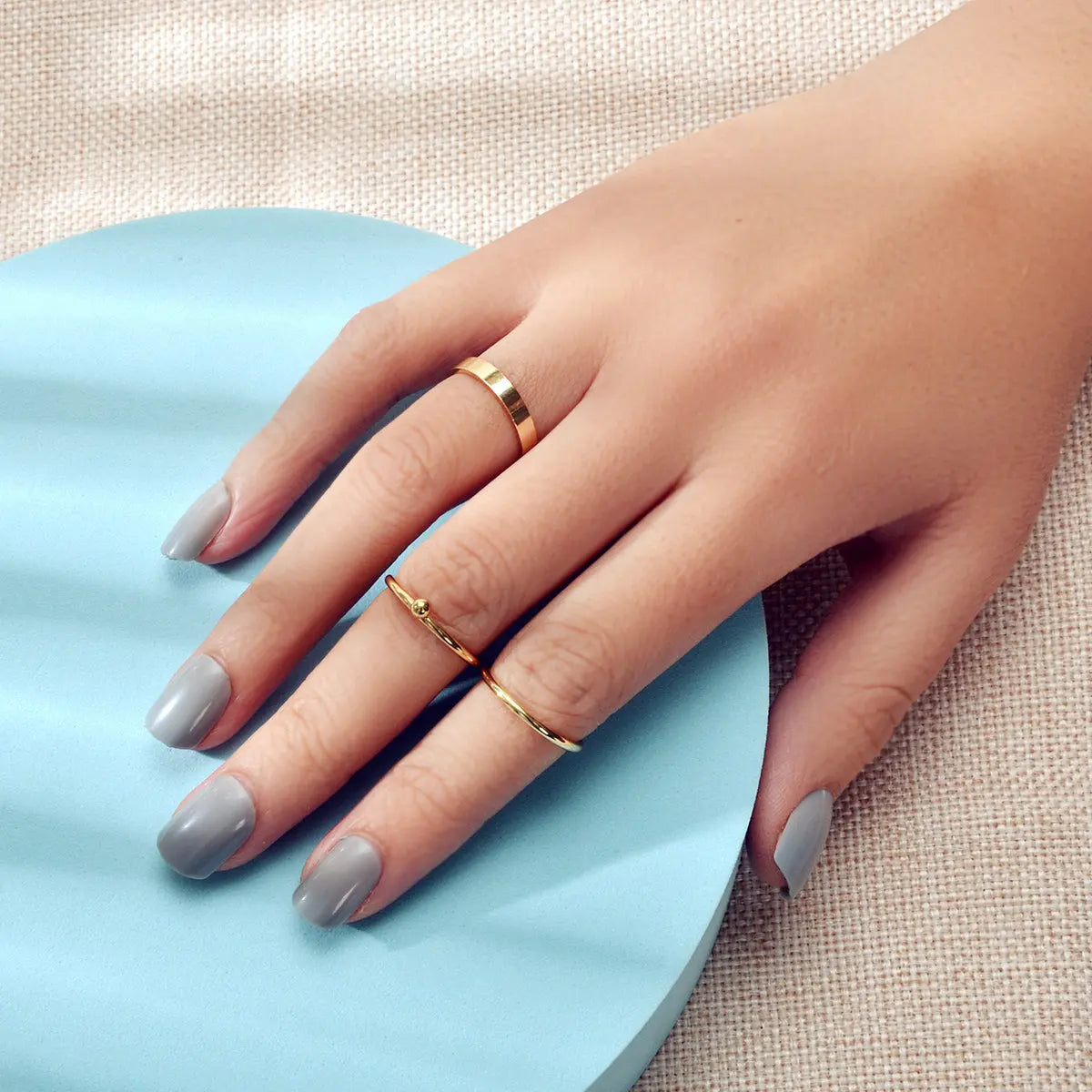 Stackable 3 pcs Gold Metal Minimalist Finger Ring set Multiple Rings Bulk Pack Feelontop Jewellery